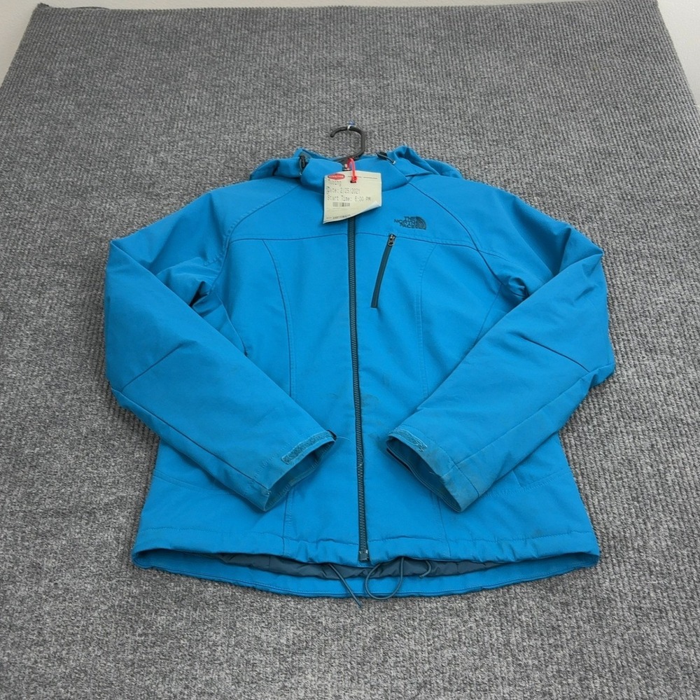 The North Face Jacket Womens M Blue Polyester Hooded Full Zip Softshell Outdoor